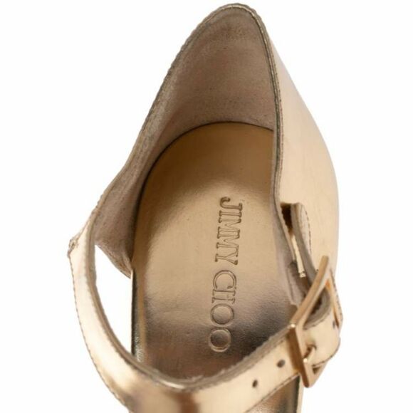Jimmy Choo Brown/Metallic Gold Leather Pape Mirrored Cork Wedge Sandals Size 7 - Picture 6 of 16